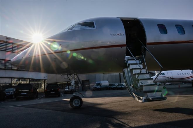 Un jet privé Bombardier Global 7500, le 3 mars 2022 à Genève