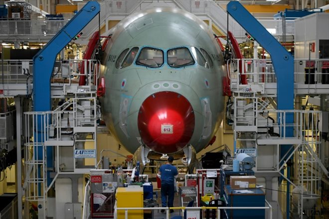 Sur le site d'assemblage de l'Airbus A350 à Colomiers, près ed Toulouse, le 9 décembre 2022