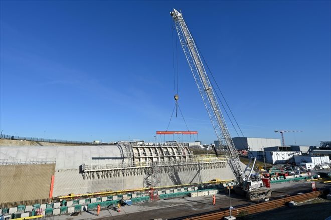 Construction du tunnel de Chiltern pour le projet ferroviaire à grande vitesse HS2 à West Hyde, le 23 novembre 2023 au nord-ouest de Londres