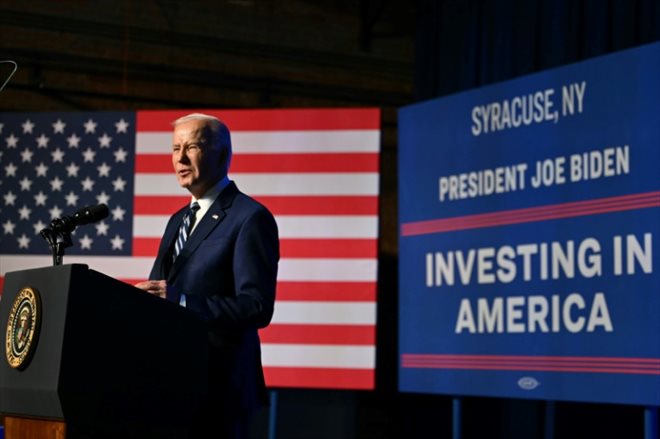 Le président américain Joe Biden, lors d'une visite à Syracuse, dans l'Etat de New York, le 25 avril 2024