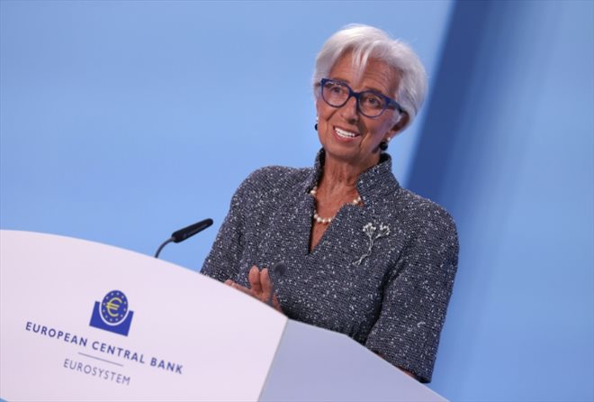 La présidente de la BCE Christine Lagarde, lors d'une conférence après une réunion de l'institution, le 12 septembre à Francfort