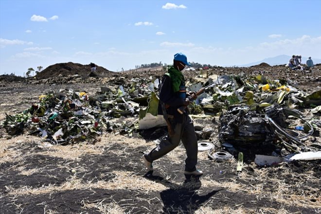 Le site du crash d'un Boeing 737 MAX 8 d'Ethiopian Airways, près de Bishoftun, le 16 mars 2019 en Ethiopie