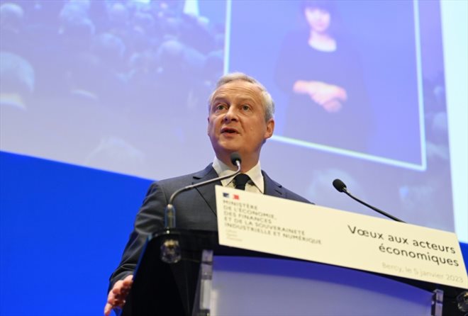 Bruno Le Maire lors de ses voeux aux acteurs économiques, le 5 janvier 2023 à Paris