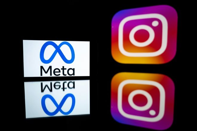 Les logos de Meta et d'Instagram sur un écran d'ordinateur à Toulouse, en France, le 12 janvier 2023