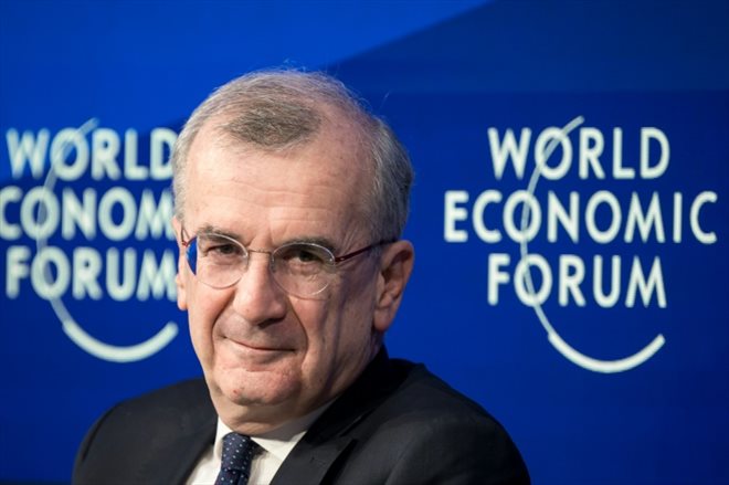 Le gouverneur de la Banque de France, François Villeroy de Galhau, au Forum économique mondial, à Davos (Suisse), le 16 janvier 2024