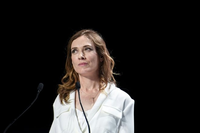 La présidente de Prisma Média Claire Léost, lors de l'assemblée géréale annuelle de Vivendi, le 25 avril 2022 à Paris