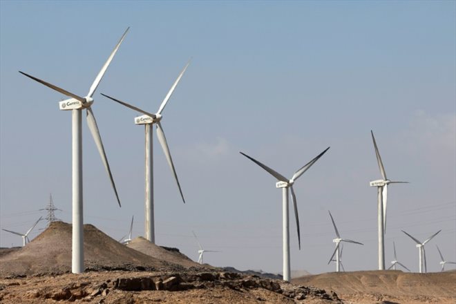Le champ éolien Zaafarana, au sud de Suez, le 14 septembre 2022 en Egypte
