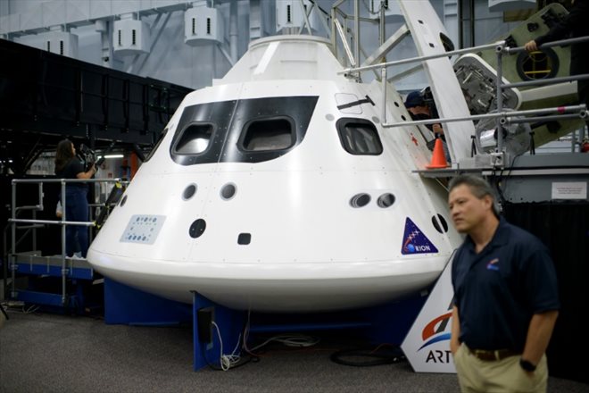 Une réplique de la capsule Orion de la Nasa,  servant à l'entraînement des astronautes, le 3 août 2022 au centre spatial Johnson de Houston, au Texas