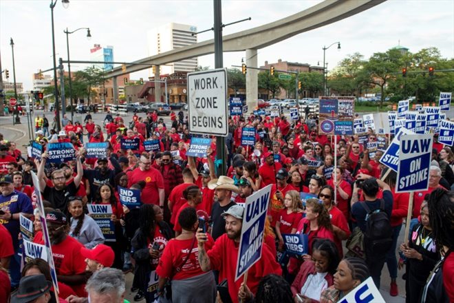 Manifestation du syndicat de l'automobile UAW à Detroit (Michigan), le 15 septembre 2023