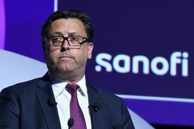 Paul Hudson, directeur général de Sanofi, lors de l'Assemblée générale du groupe, le 3 mai 2022 à Paris