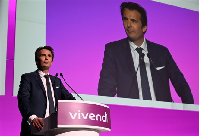 Yannick Bolloré, Président du Conseil de surveillance de Vivendi, lors de l'assemblée générale du groupe, le 24 avril 2023 à Paris