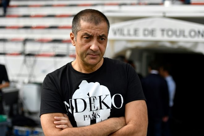 Mourad Boudjellal, alors président du Rugby club toulonnais, le 14 octobre 2018 au stade Mayol de Toulon