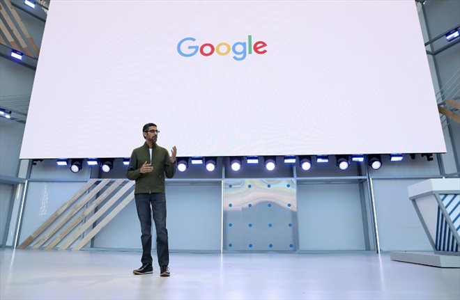 Sundar Pichai, patron d'Alphabet (maison mère de Google), le 8 mai 2018 à Mountain View en Californie (Etats-Unis)