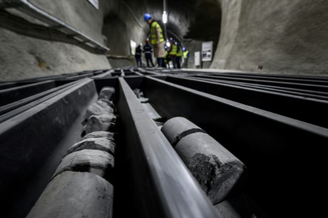 Un tunnel expérimental pour l'enfouissement des déchets radioactifs du laboratoire international du Mont Terri, le 6 avril 2022 près de Saint-Ursanne, en Suisse  