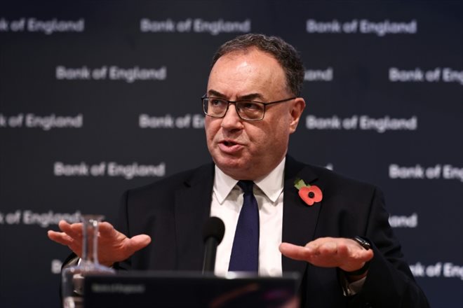 Le gouverneur de la Banque d'Angleterre, Andrew Bailey,le 2 novembre 2023 à Londres