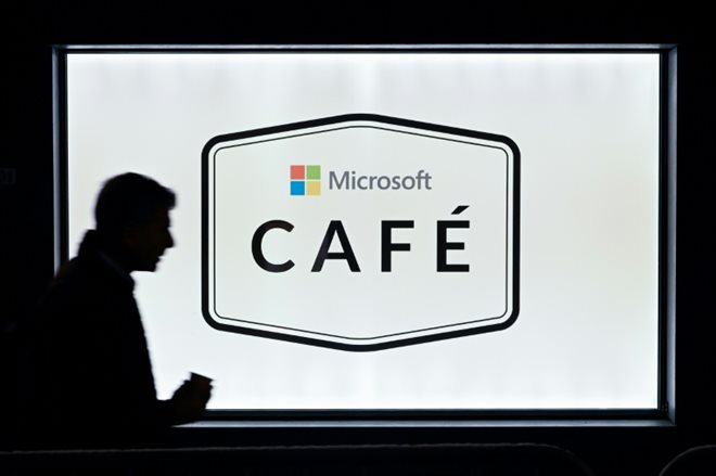 Un stand Microsoft au Forum de Davos en Suisse, le 18 janvier 2023