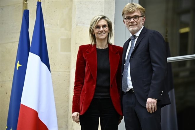 Agnès Pannier-Runacher, nouvelle vice-ministre de l'Agriculture, à côté du ministre de l'Agriculture Marc Fesneau Marc Fesneau, à Paris, le 9 février 2024