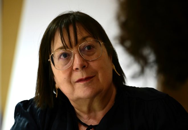 Le secrétaire générale de la Confédération européenne des syndicats (CES) Esther Lynch lors d'un entretien avec l'AFP à Berlin le 22 mai 2023