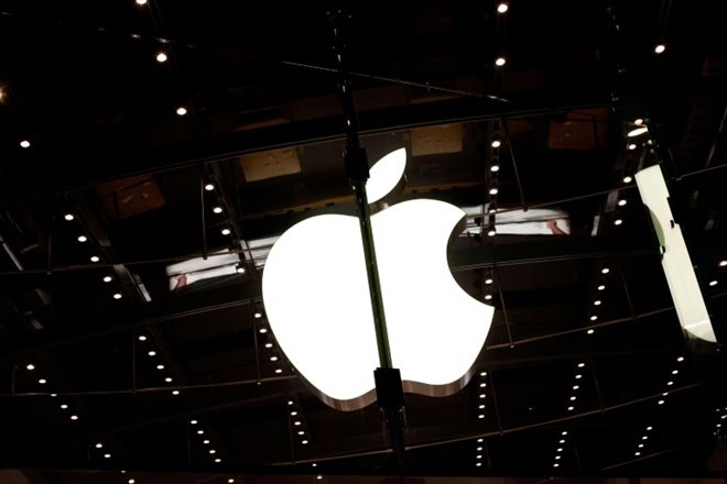 The Apple logo at a store in New York 