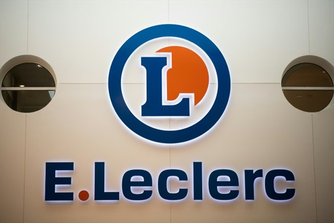 Le logo du distributeur E.Leclerc sur un de ses supermarchés à Saint Herblain en périphérie de Nantes (ouest de la France), le 13 janvier 2020