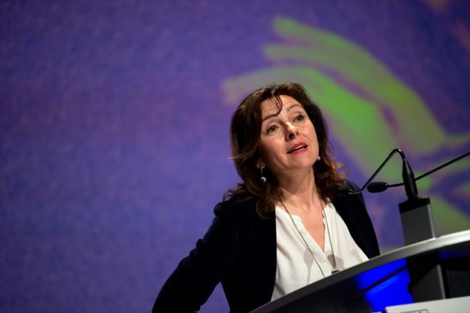 Carole Delga s'exprime lors du congrès du Parti radical de gauche (PRG) le 11 mars 2023 à Labège (Haute-Garonne)