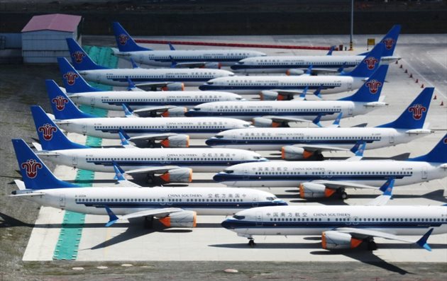 Des Boeing 737 MAX de la compagnie chinoise China Southern Airlines sur un parking de l'aéroport d'Urumqi, le 5 juin 2019 dans l'ouest de la Chine