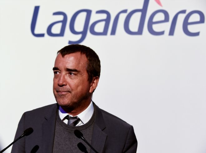 Arnaud Lagardere présente les résultats 2018 du groupe, à Paris le 13 mars 2019