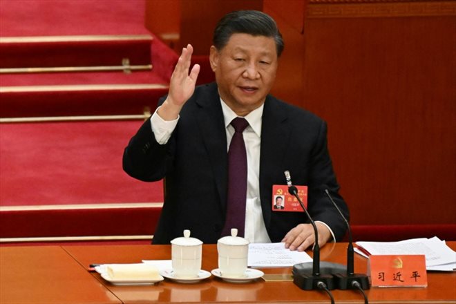 Le président chinois Xi Jinping lors de la cérémonie de clôture du 20e congrès du Parti communiste chinois, le 22 octobre 2022 à Pékin