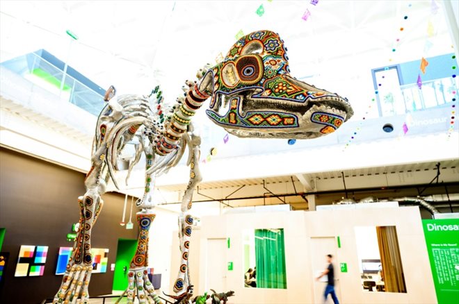 Une sculpture de dinosaure au nouveau campus de Google, le 27 juin 2022 à Mountain View, en Californie