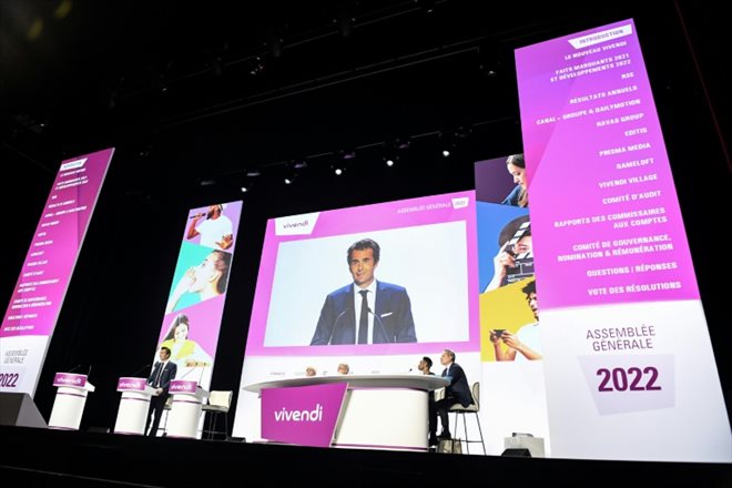 Le président du conseil de surveillance de Vivendi Yannick Bollloré, l'un des fils de Vincent Bolloré, lors d'une assemblée générale du groupe, le 25 avril 2022