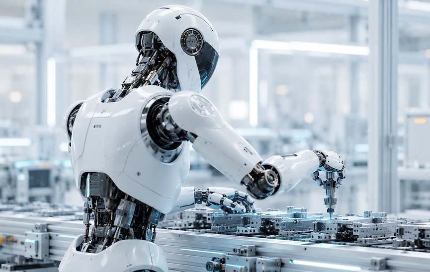 Le robot humanoïde sur une chaîne de montage